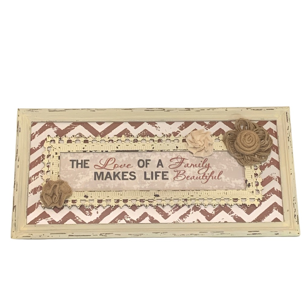 Wall Decor Family Quote Burlap and Chevron